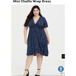 torrid 3 Mini Challis Wrap Dress Blue flutter sleeve 3x